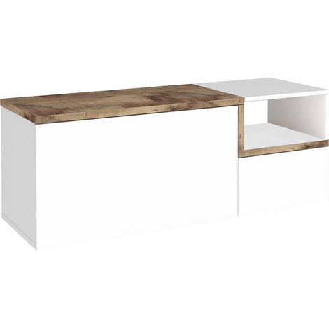 Dmora - Mobile da ingresso Aska, Entratina moderna multifunzione, Armadietto multiuso per atrio, 100% Made in Italy, cm 120x40h54, Bianco lucido e Acero (1/4)