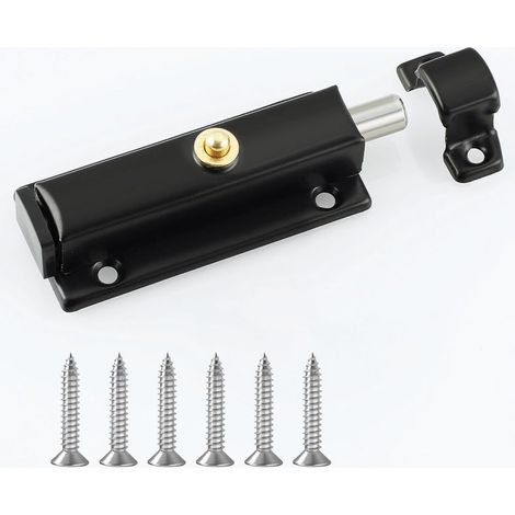 Verrou Porte Interieure, 8.3 CM, Serrure de Porte avec Bouton à Ressort, Serrure de Porte Automatique pour Portes de Sécurité, Meubles, Armoires, Noir (1/5)