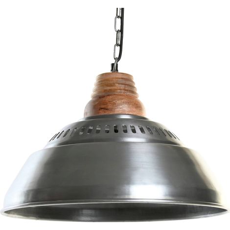 Suspension industrielle argenté et bois mango chic - Fer effet argent usé (1/5)