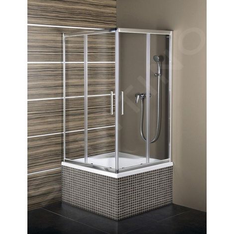 Cabine de douche 90x90 cm – Verre de sécurité clair – Aluminium poli – Porte coulissante double – Largeur d'entrée 475 mm – MD5116 – Polysan (1/5)