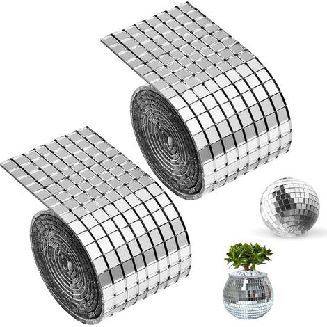 2 Rouleaux/3200 Pièces Mosaique Miroir,Facettes Disco a Coller,Carreaux de Miroir en Verre Carré 5x5 mm,Mini Miroir Mosaïque Autocollant,Mosaique Carrelage pour KTV,Bar,Décoration de Fête Disco,DIY (1/5)
