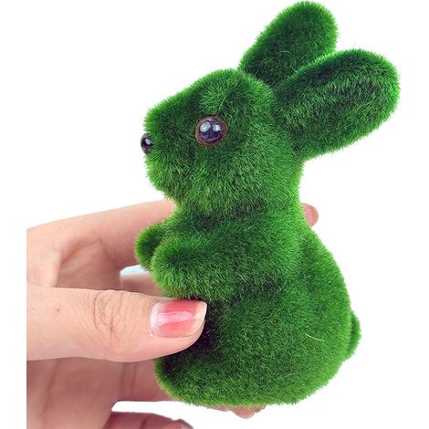 Décoration de jardin Lapin vert 1 pièce, 6 x 6 x 11 cm Ornement artisanal lapin vert floqué (1/5)