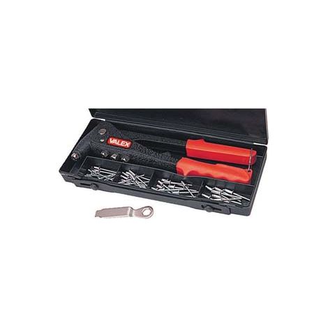 RIVETTATRICE CON 4 TESTE INTERCAMBIABILI  kit in blister con rivetti assortiti