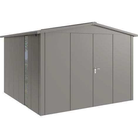 Hörmann Metall-Gerätehaus "Juno" mit Satteldach, JSD14 - Design, 310 x 310 cm (B x T), graualuminium, mit bodentiefem Fenster, 2-flüglige Tür (1/5)