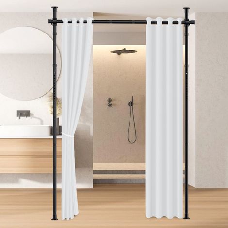 Randaco Raumteiler Paraventgestell Gardinenstange, 1,22-3,05M Höhenverstellbar Gardinenständer Flexibel Raumtrenner Gestell, Breite 70-177CM Verstellbar 3-Stangen Schwarz