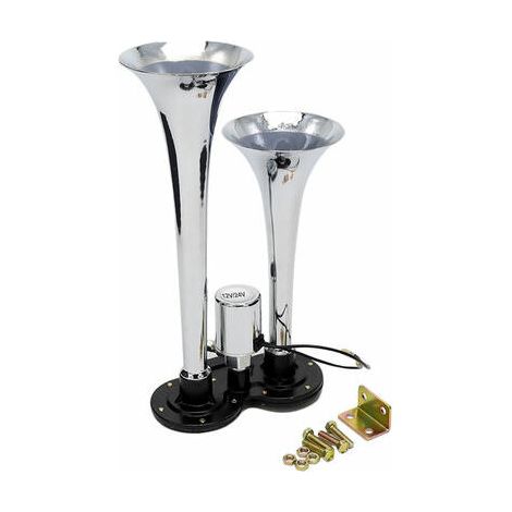 Kit de haut-parleur de klaxon d'air chromé à double trompette 150dB 12V/24V universel pour camion de train (1/5)