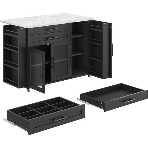 Isla de cocina móvil negra de MDF con tablero abatible 120 x 70 x 88,4 cm (1/5)