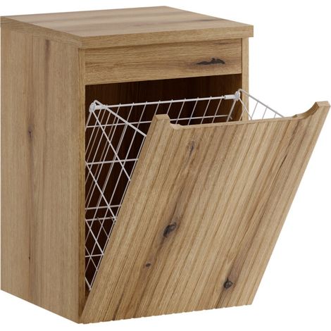 Meuble bas de salle de bain 40 cm avec panier à linge et plan NOVA chêne Coast Evoke (1/5)