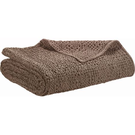 VIVARAISE - Jeté de lit Tana en coton 100% - Coloris café - Taille 240 x 260 cm