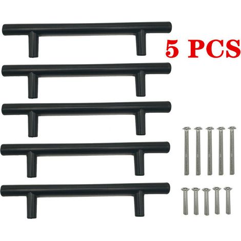 5 pièces poignée d'armoire barre ronde solide en forme de T poignée en alliage d'aluminium armoire américaine poignée de porte de meuble (noir,150mm) (1/5)