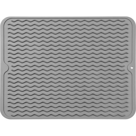 Tapis égouttoir en silicone multi-usages, facile à nettoyer, écologique, résistant à la chaleur, pour plan de travail, évier, réfrigérateur ou tiroir. Gris, 40,6 cm x 30,5 cm. (1/4)