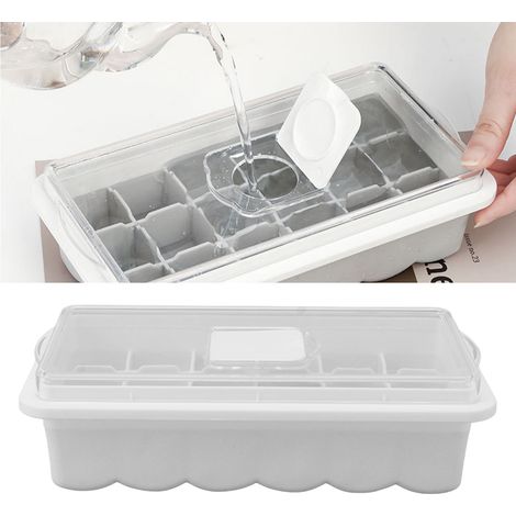 Moule à glaçons blanc, bac à glaçons en silicone alimentaire avec couvercle, congélateur en plastique, 18 compartiments. (1/5)