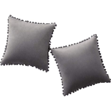Housse De Coussin Velours - 18x18 Pouces - Avec Pompons - Pour Canapé Chambre Voiture - Lot De 2 (1/5)