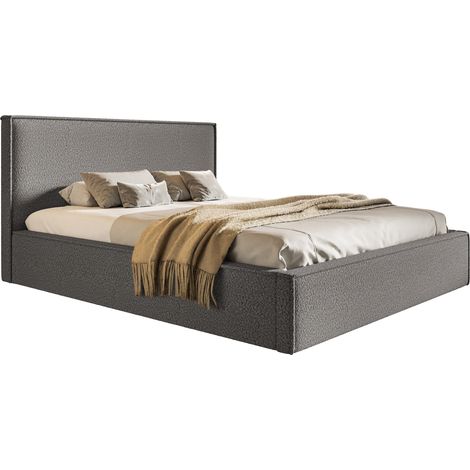 Lit coffre 160x200 Kyoto avec cadre en métal - Lit rembourré avec tissu bouclé - Gris foncé (Anthology 18) (1/5)