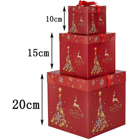 Boîte Cadeau De Noël - Boîtes Empilables Avec Couvercle - 3 Tailles 10 15 20 cm - Pour Emballage Cadeau Et Décoration Festive (1/2)