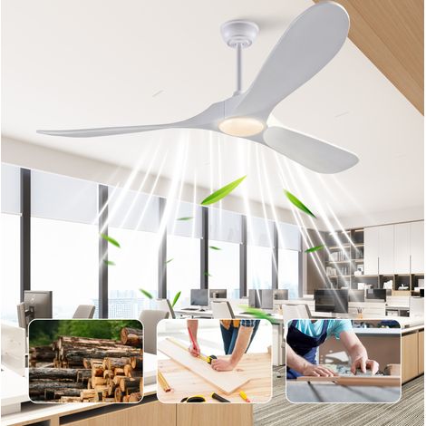 Ventilador de techo 60 pulgadas, luz LED regulable, 6 velocidades, reversible, madera maciza blanca (1/5)