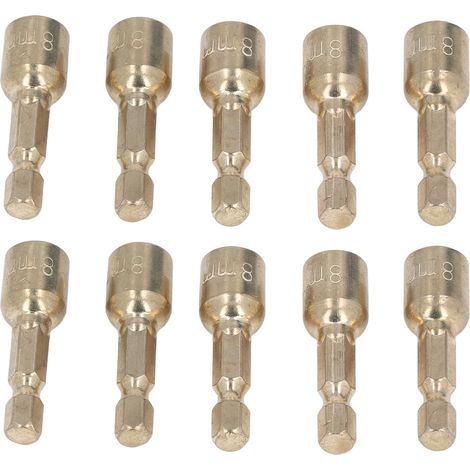 Lot de 10 adaptateurs magnétiques hexagonaux 1/4 po, rallonge de douille de 8 mm de diamètre intérieur, porte-embouts de perçage (1/5)