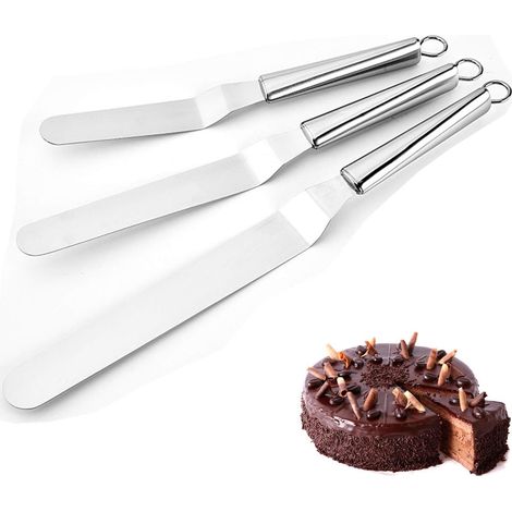 3 pièces spatule coudée inox pour lissage glaçage, couteau à palette professionnel, outil décorer cupcakes gâteaux, pâtisseries (1/5)