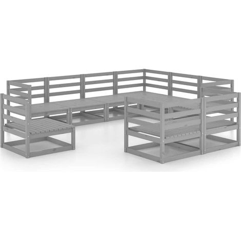 Maison Exclusive - Muebles de jardín 9 piezas gris madera de pino (1/5)