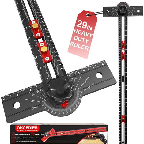 74cm Équerre en T de Menuiserie Outil de Mesure à Angle Réglable 15-165° Corps en Alliage d'Aluminium, Guide de Perçage de Précision pour Menuiserie, Dessin Technique, Architecture et Artisanat (1/5)