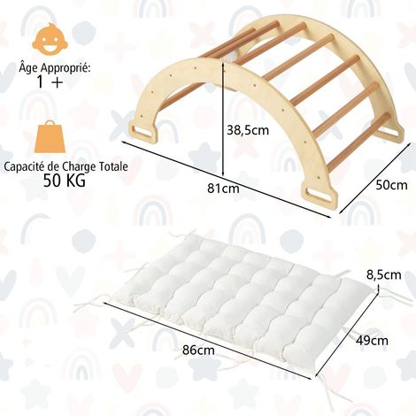 Arche d'escalade enfant 2 en 1 en bois naturel avec coussin moelleux et fonction balançoire pour chambre, salle de jeux et salon (1/5)