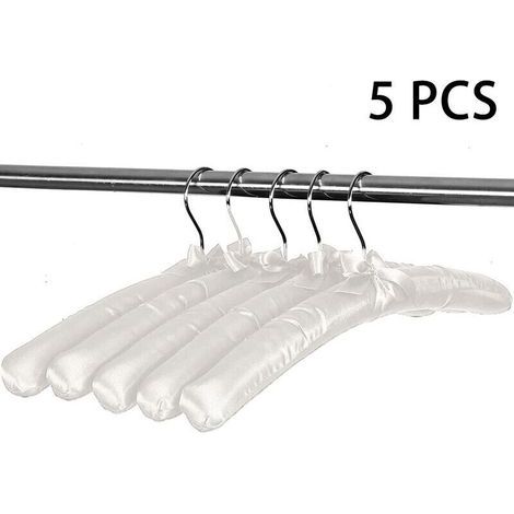 Set mit 5 gepolsterten Satin-Kleiderbügeln, Pulloverbügeln, Brautkleidbügeln, weichen Seidenstoffbügeln ohne Unebenheiten für Blusen, Mäntel, weiß (1/5)