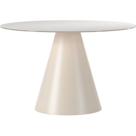 Table à manger 4 personnes ronde en verre trempé et métal ø120cm - Beige - Celeste