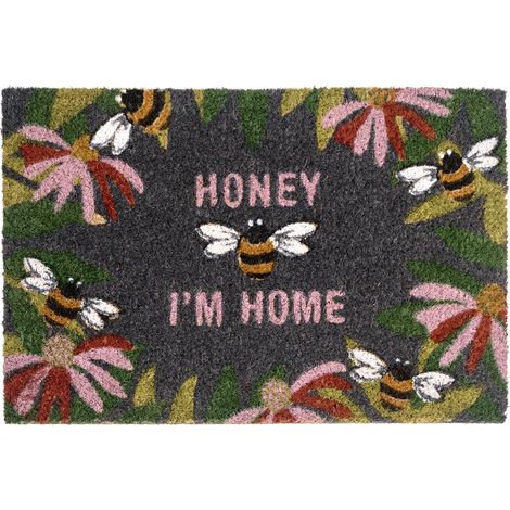 Felpudo moderno para interior y exterior 40 x 60 cm motivo abejas de fibra de coco dorso de PVC antideslizante multicolor Inigok