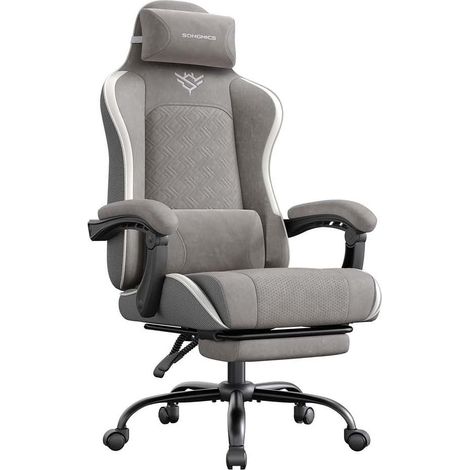Silla gaming silla de oficina ergonómica sillón gaming cojín de asiento de muelles reposapiés reposabrazos con mecanismo sincrónico gris 120008049 (1/5)