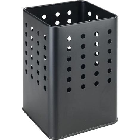 Support à ustensiles, support pratique pour ustensiles de cuisine en métal thermolaqué aux formes modernes, angulaires à motif perforé, (l x h x p) : 11,5 x 16,5 x 11,5 cm, noir mat