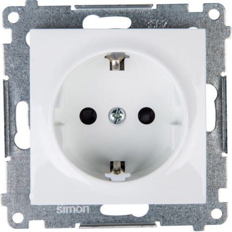Simon 54 Enchufe 煤nico Schuko con/sin 16A IP20 con obturador de carril, conectores r谩pidos, blanco DGSz1CZ.01/11