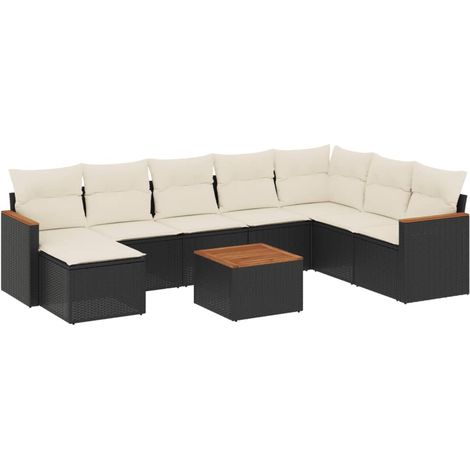 vidaXL Set Divani da Giardino 9 pz con Cuscini Nero in Polyrattan (1/5)