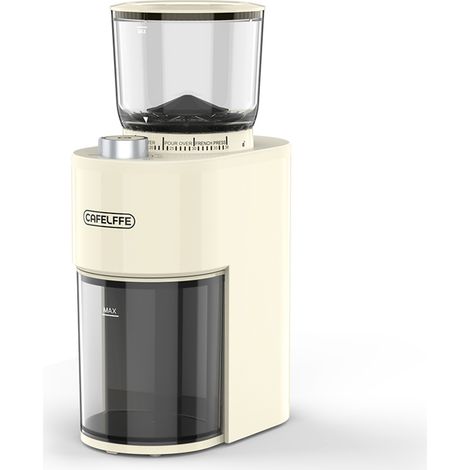 Moulin à grains de café électrique avec 38 réglages de mouture, 7 niveaux de synchronisation, 6 lames, fraise conique en acier inoxydable 420, 450 tr/min, machine uniforme à basse vitesse, visible et (1/5)