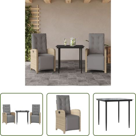 Gartentisch - 3-tlg. Bistro-Set mit Kissen Beige Poly Rattan (1/5)