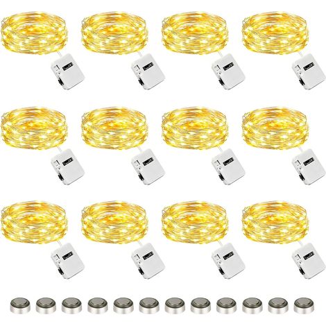 12 Pack Battery Operated LED String Lights 2M 20 Mini Battery Operated Fairy Lights Warm White Small String Lights for Indoor Outdoor Christmas Party Decoration (1/5)