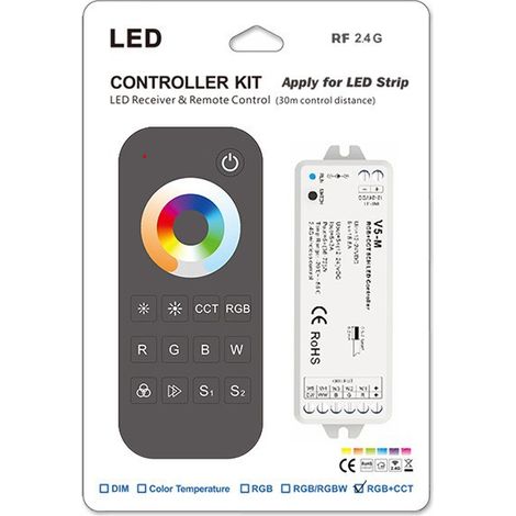 Kit contrôleur RF RGB+CCT 5 canaux 12-24 V CC 3 A V5-M+RT5 (1/2)