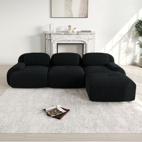 Sofá modular de esquina 298x178x75 cm negro en pana sin montaje y con diseño ergonómico (1/5)
