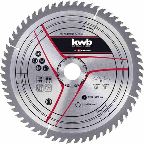 KWB Lame pour scie sur table diamètre 254x30x 3,2 mm, 60 dents