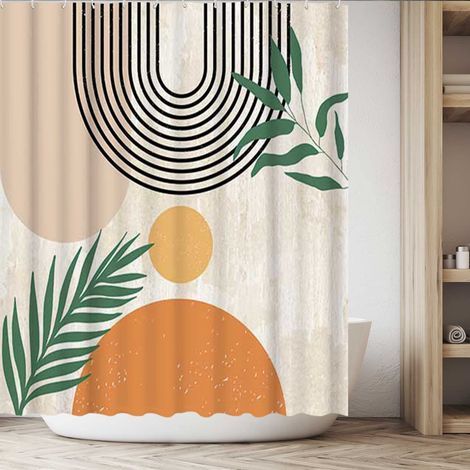 Abstract Shower Curtain, Geometric Black Shower Curtain with Modern Minimalist Lines, Anti-Mold Waterproof Bathtub Curtain, Washable Polyester Fabric, 180x180cm (1/5)
