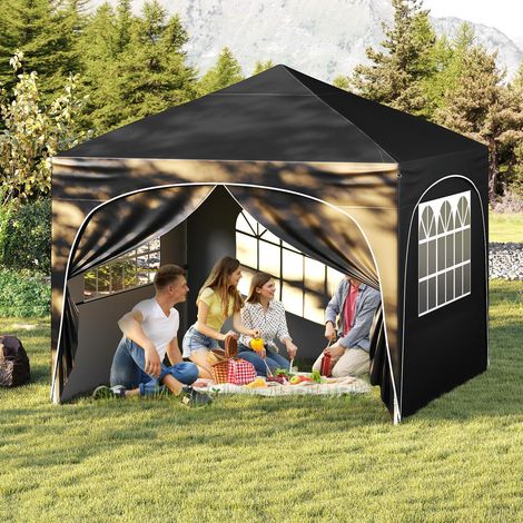 Noir 3x3 m, pour créer une zone d’ombre, gazebo pliable avec 4 parois amovibles pour plage et extérieur (1/5)