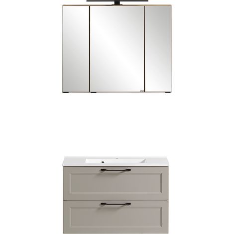 Badmöbel Set 80 cm Waschtisch Beige Wotan Eiche MARLING-03, B/H/T 80/200/47 cm (1/5)