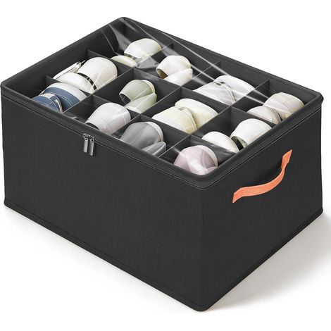 Rangement Chaussure Pliable Pour 12 Paires Avec Couvercle Transparent Et Poignées, Gain De Place, Pour Placard Et Entrée, Noir (1/5)
