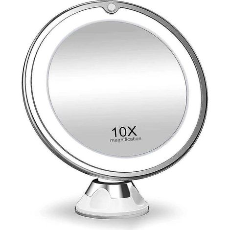 Miroir grossissant x10 avec éclairage, miroir de douche, ventouse puissante, 2 niveaux de luminosité, rotation à 360° (1/4)