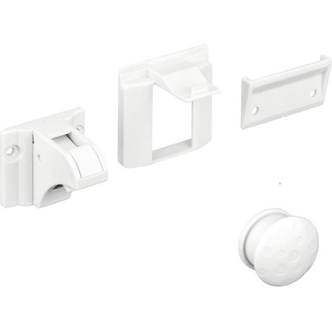 Fermeture de porte magnétique avec contre-pièce et bouton plastique blanc sécurité enfant pêne meuble verrou (1/3)