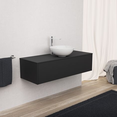 Inda - Badezimmerschrank 1 Schublade L.120 mit Aufsatzwaschbecken / Mattschwarz - diamante (1/5)