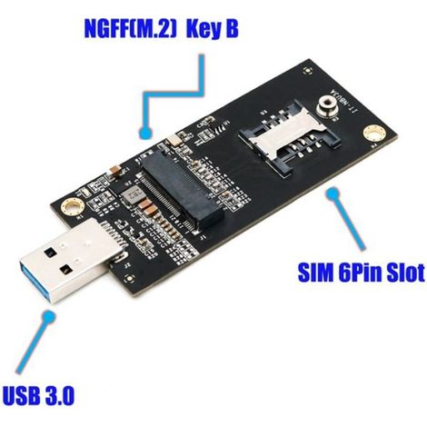 Adaptateur M.2 Vers USB 3.0 - Emplacement SIM 6 Broches - Pour Modules WWAN LTE 3G 4G 5G - Clé B NGFF 30x42 mm - Noir (1/5)