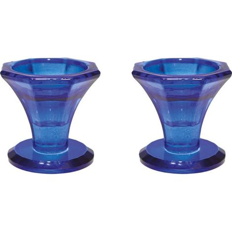 Lot de 2 bougeoirs décoratifs en verre bleu pour décoration de table hauteur 5,5 cm - PANGIVO (1/4)