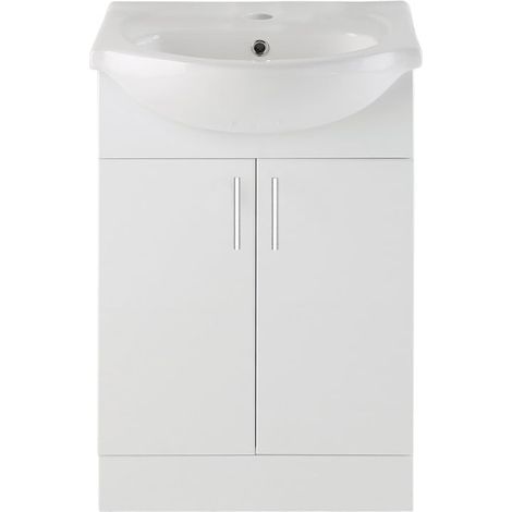 Signature Skyline Floor Standing 2-Door Vanity Unit with Basin 560mm Wide - White Gloss (1/4)