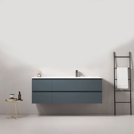 Mobile bagno sospeso 140 cm Blu Mare Lavabo a Destra in Resina Senza Specchio - Fiji Paint (1/5)
