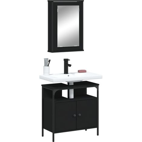 2 Piece Bathroom Furniture Set Black Engineered Wood vidaXL (1/5)